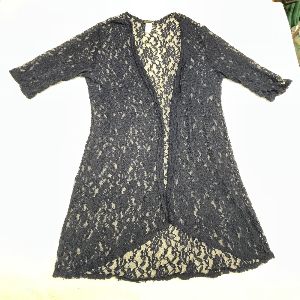 Women’s Navy Double Take Duster Lace Open Front Cardigan